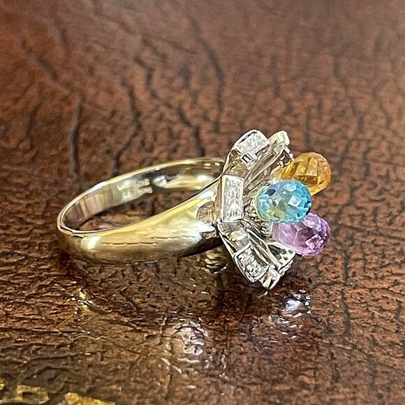 $4950 / NEW / Sonia Bitton Diamond & Gemstone 3D Flower 14K Ring - Picture 3 of 7